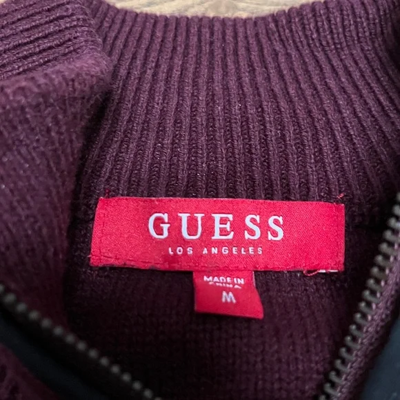 GUESS Men's Deep Burgundy Zip-Up Sweater - Picture 4 of 6